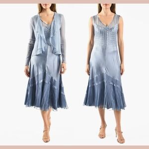 NEW $468 Komarov [ XL ] Tiered Charmeuse & Chiffon Cocktail Dress + Jacket U1443